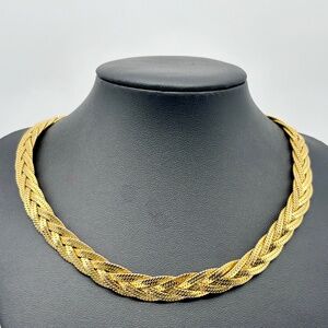 Vintage Napier Flat Serpentine Braided Gold-Tone Collar Length Necklace Gorgeous
